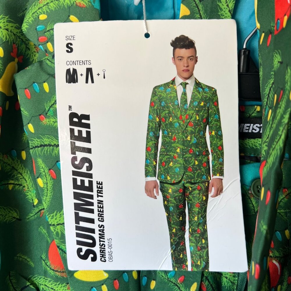 Suitmeister Green Christmas Suit lights Holiday Men Ugly Sweater Suit Size Small